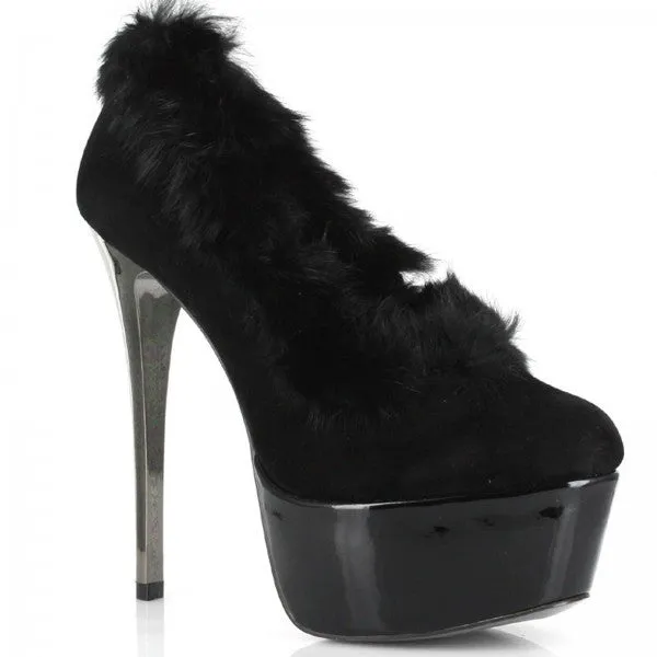 6 Inch Stiletto Heel Platform Pump with Fur Trim