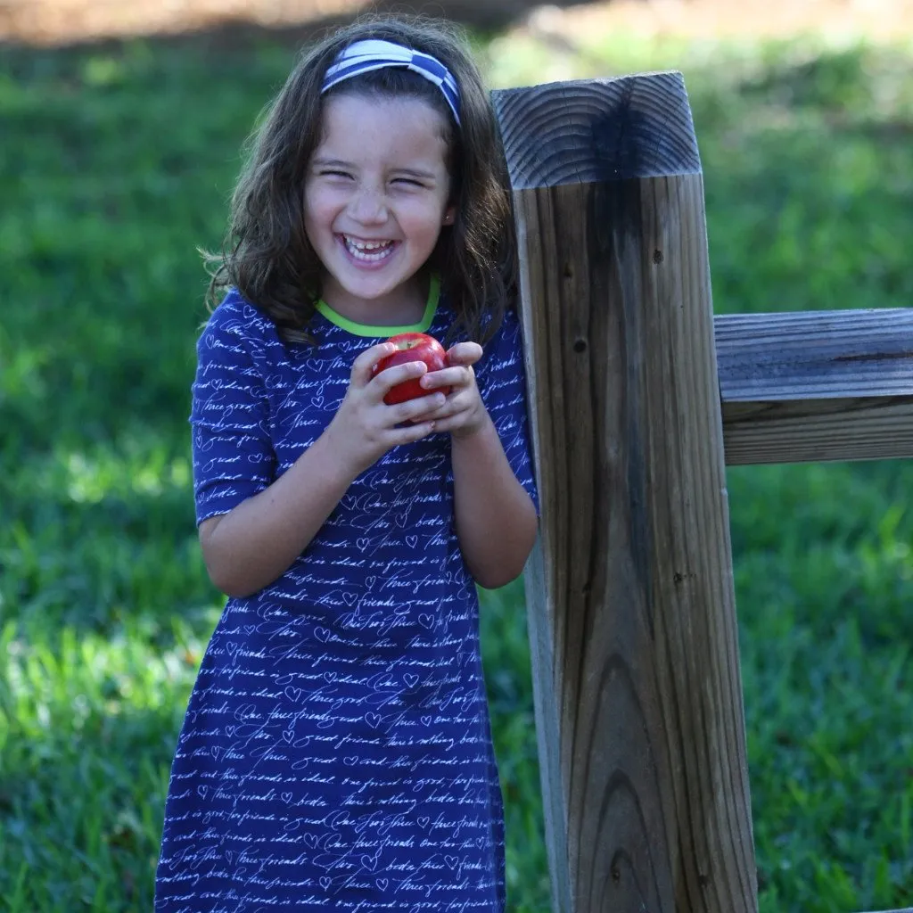 Abby Dress Navy Script