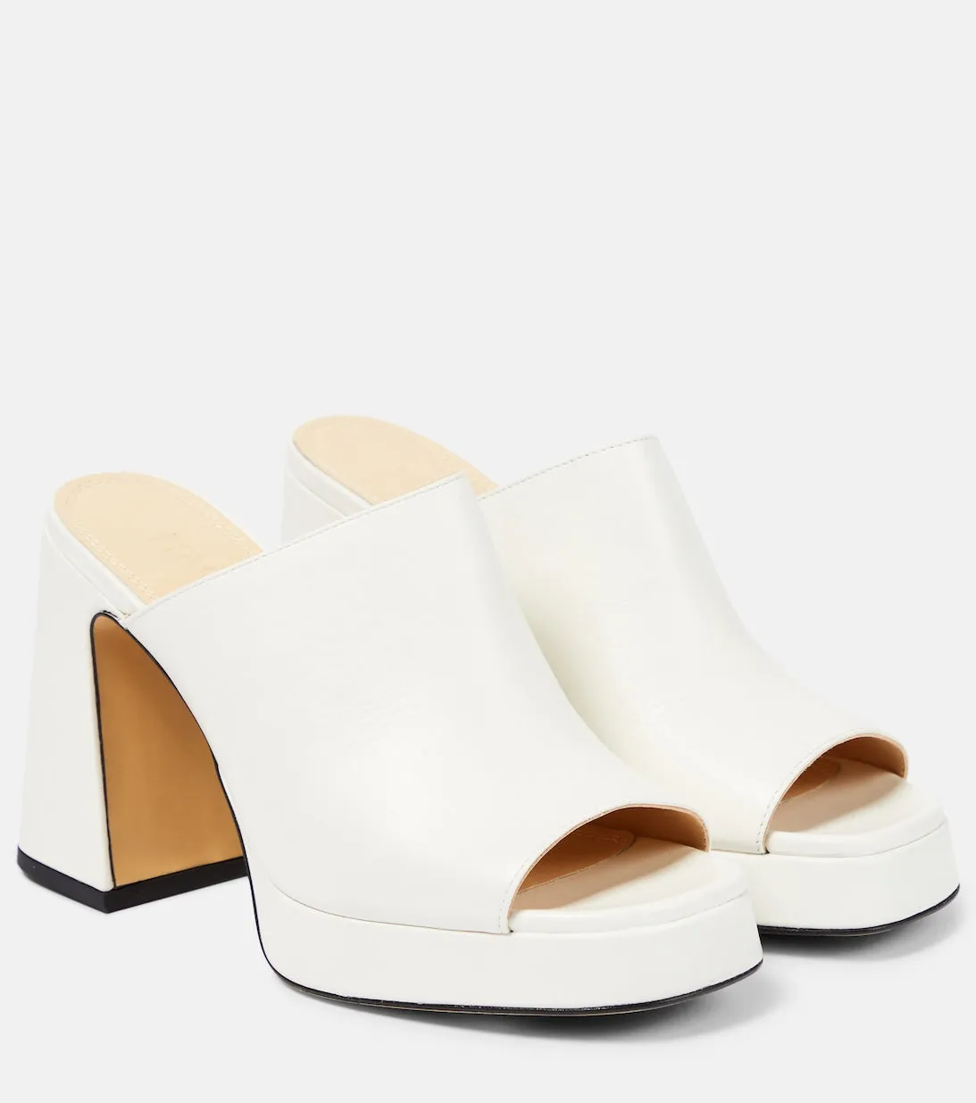 Alba 90 leather mules on Souliers Martinez platform, white