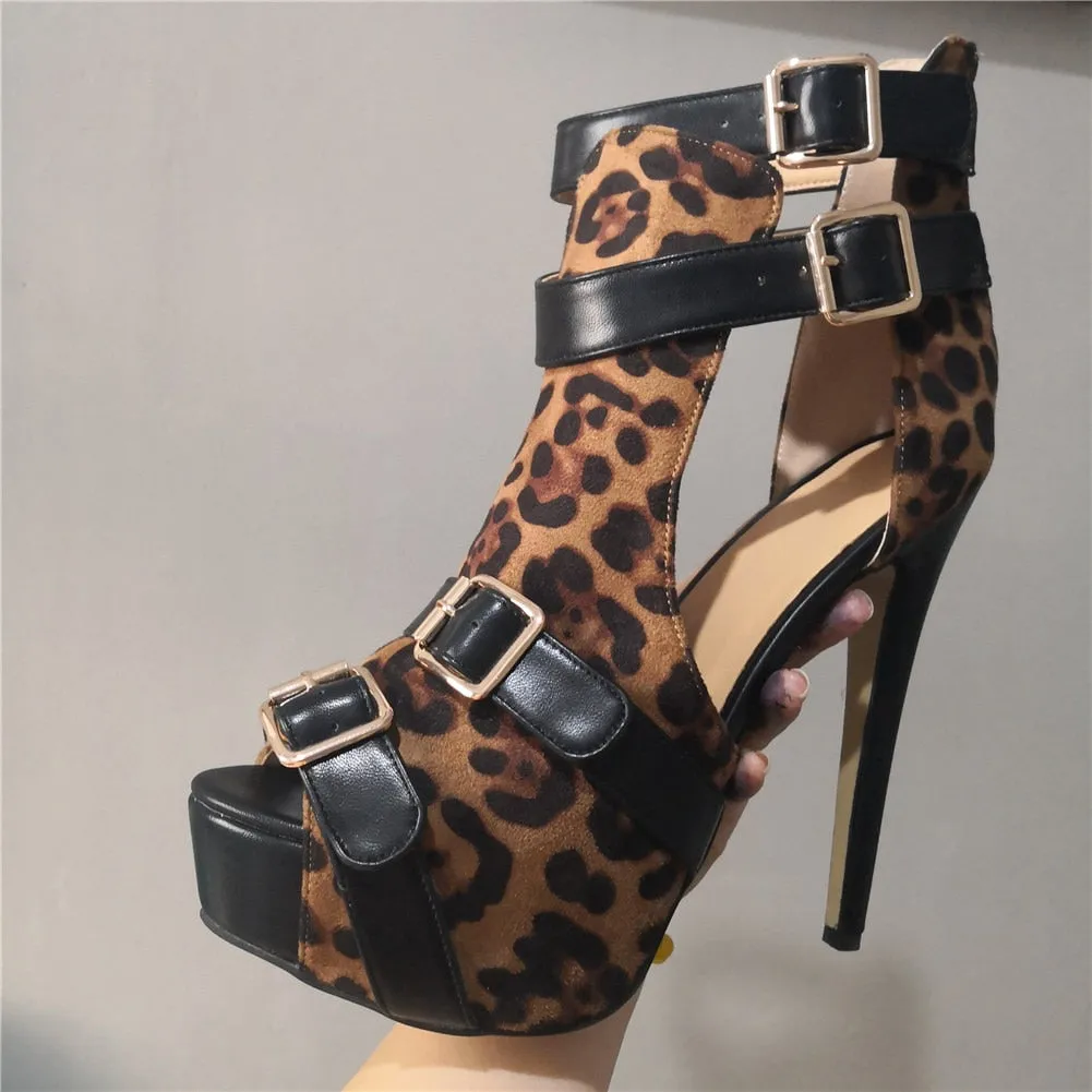 Amozae-Luxury Brand Design Big Size 34-47 leopard Customized Women Shoes Woman   Punk High Heels Shoes Women summer Boots sandals