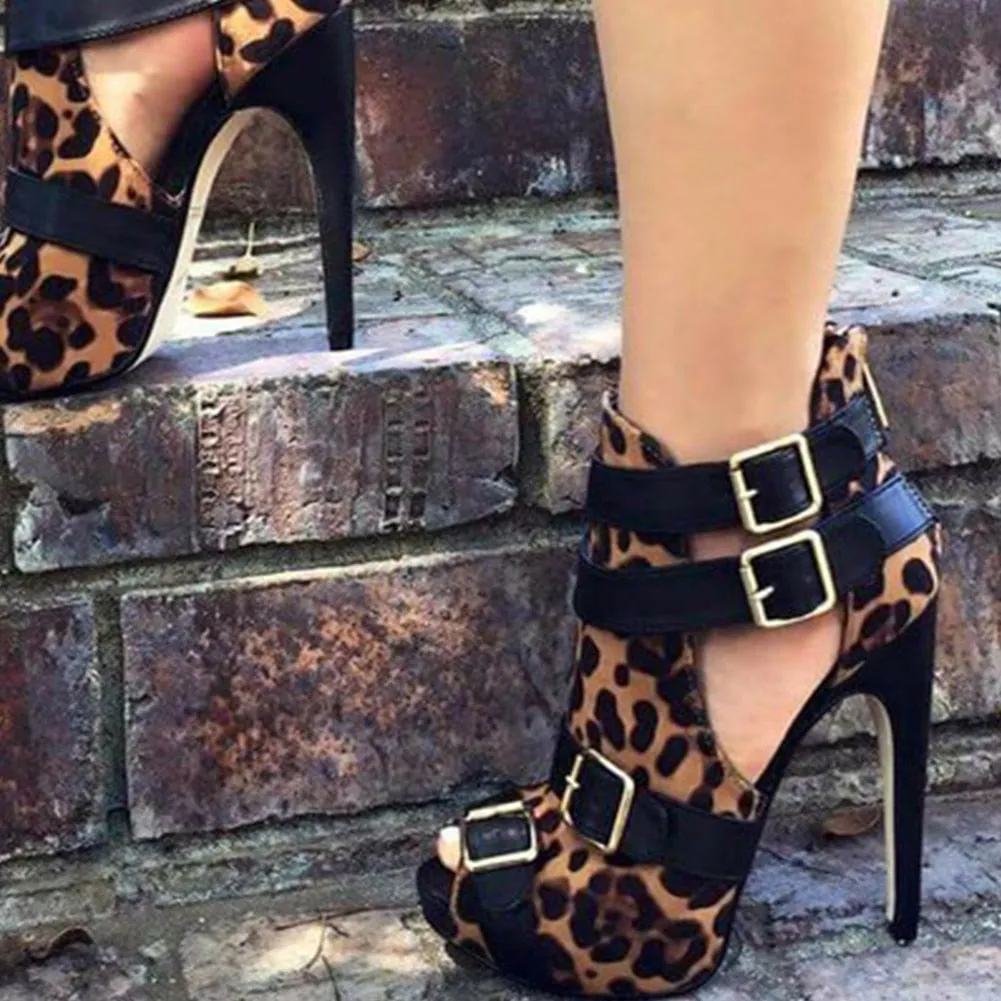 Amozae-Luxury Brand Design Big Size 34-47 leopard Customized Women Shoes Woman   Punk High Heels Shoes Women summer Boots sandals