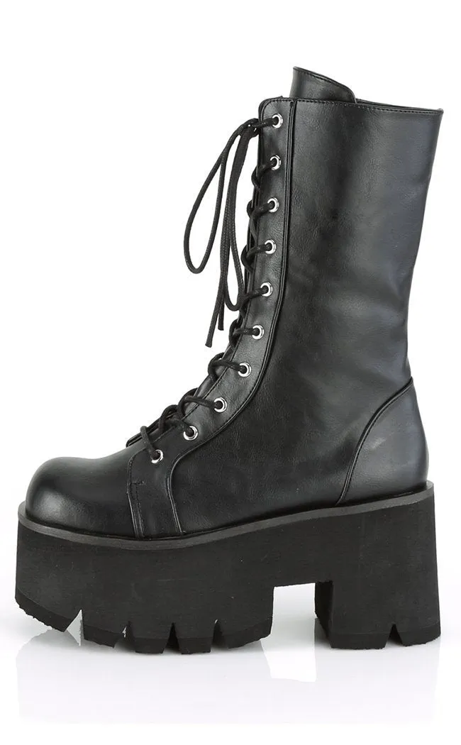 ASHES-105 Black Vegan Leather Platform Combat Boots (AU Stock)