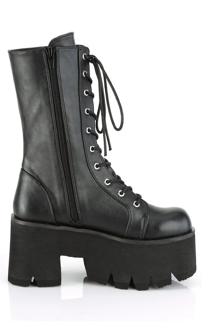 ASHES-105 Black Vegan Leather Platform Combat Boots (AU Stock)