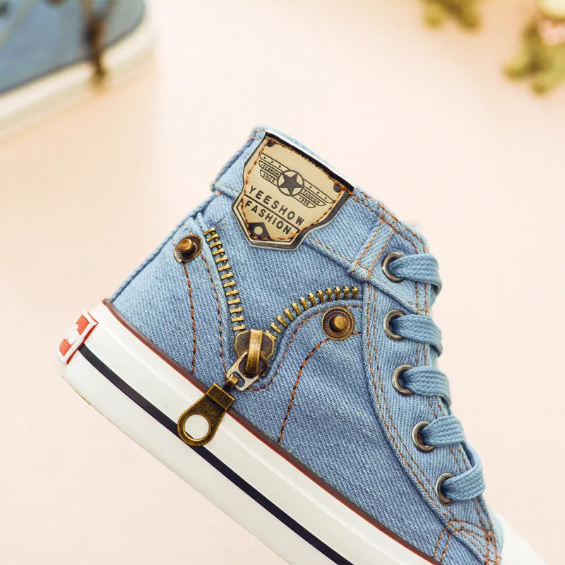 Baby shoes spring Kids canvas small Washable Denim High Top Shoes Gift