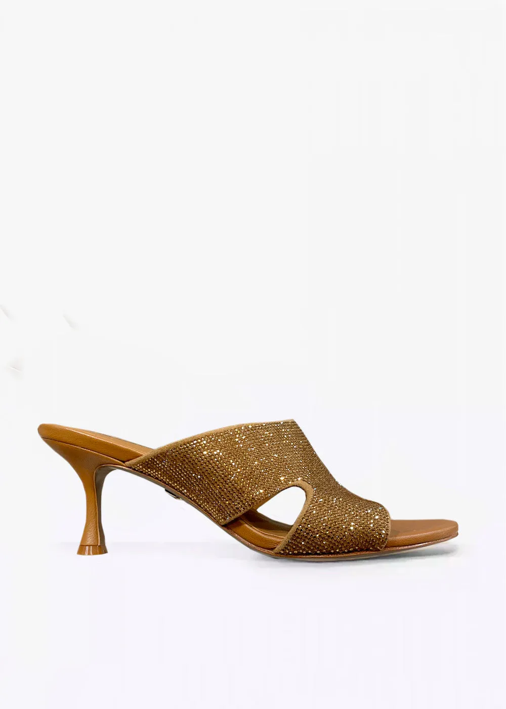 Beaded Cutout Low Heel - Camel