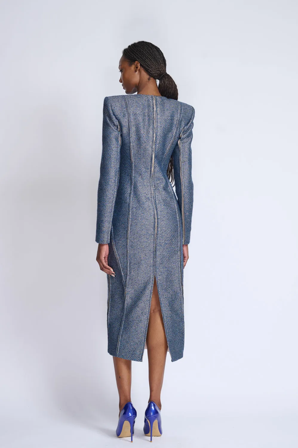 Beehive Tweed Sheath Dress With Cracked Seam Detail