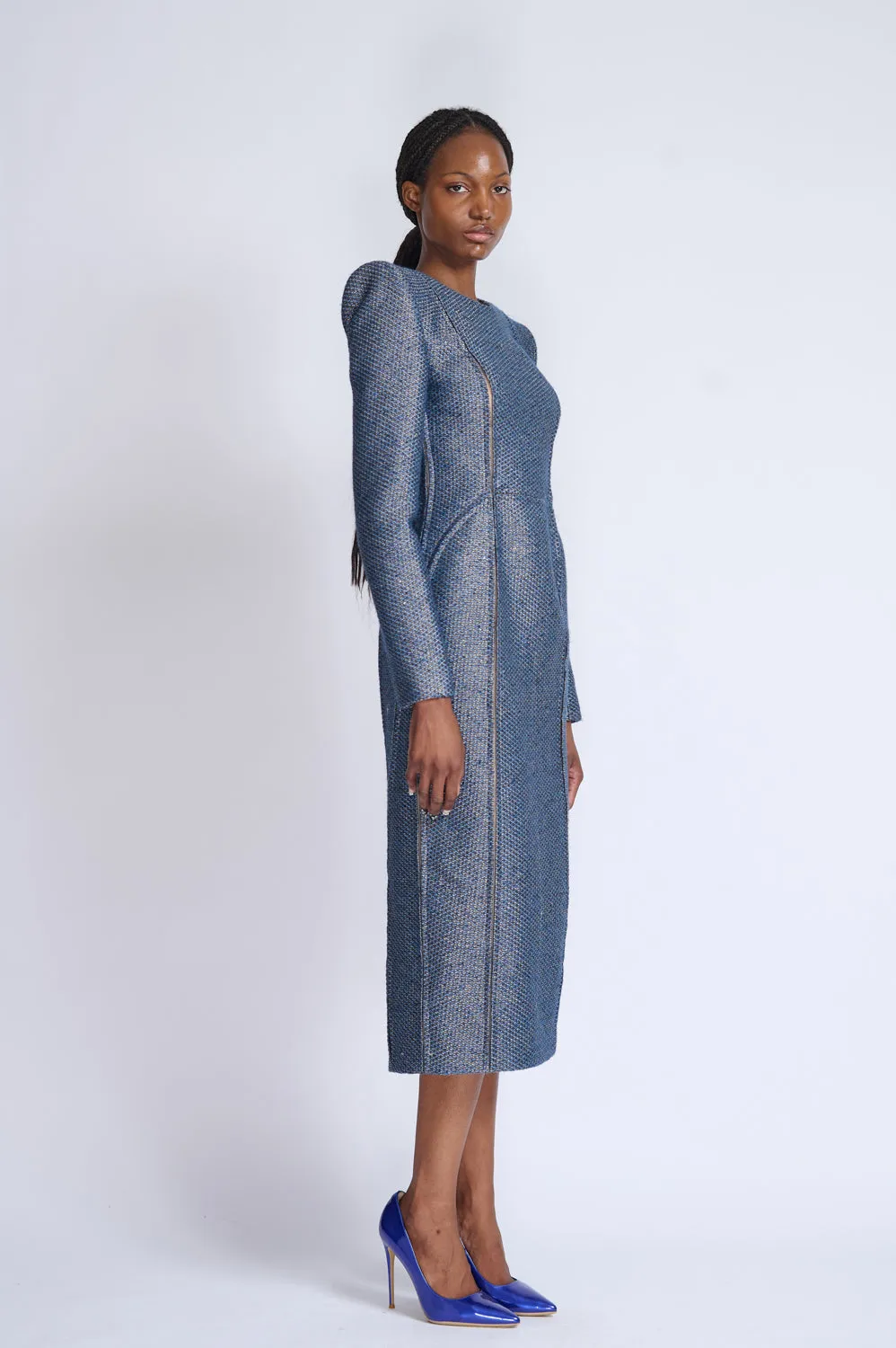 Beehive Tweed Sheath Dress With Cracked Seam Detail