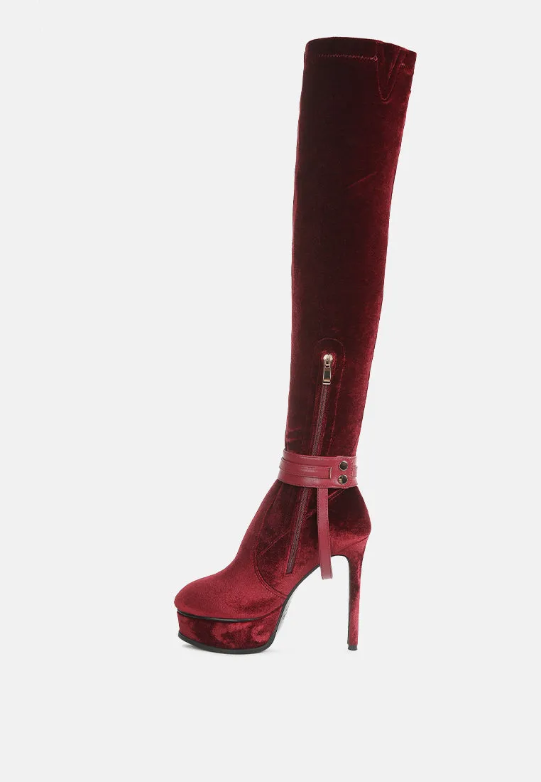 BISON Burgundy High Platform Heeled Long Boots