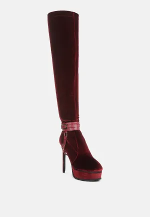 BISON Burgundy High Platform Heeled Long Boots