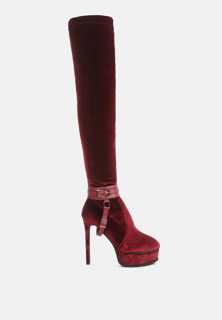 BISON Burgundy High Platform Heeled Long Boots