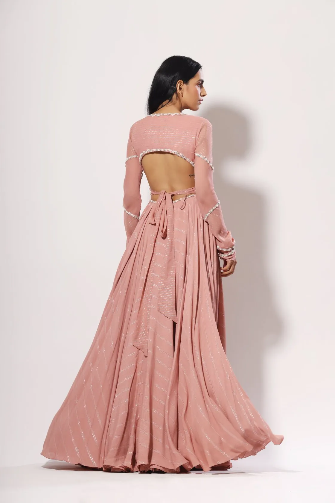 Blush back cut-out lehenga set