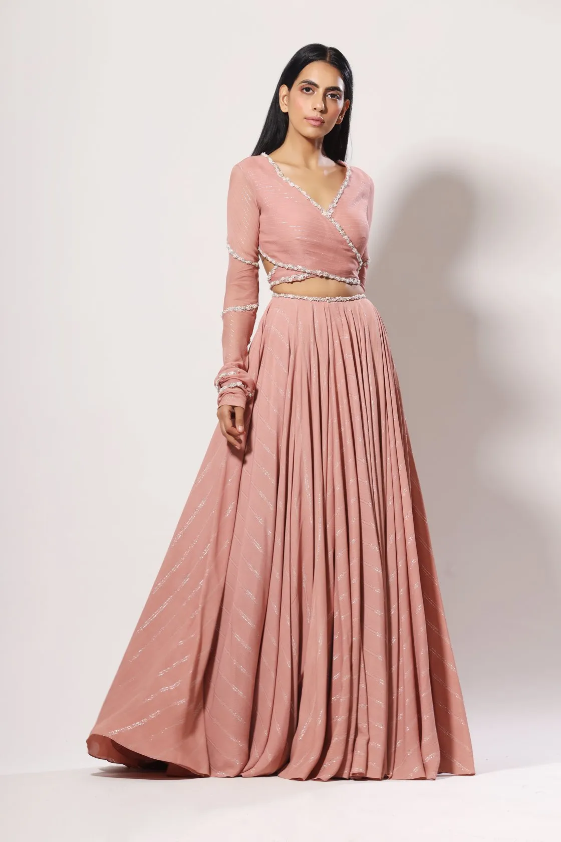 Blush back cut-out lehenga set