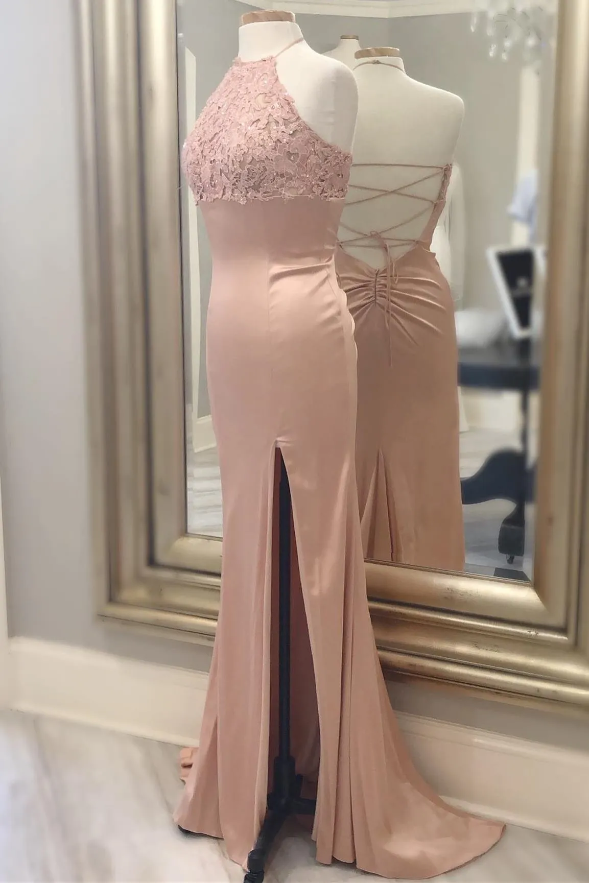 Blush Halter Mermaid Long Evening Dress