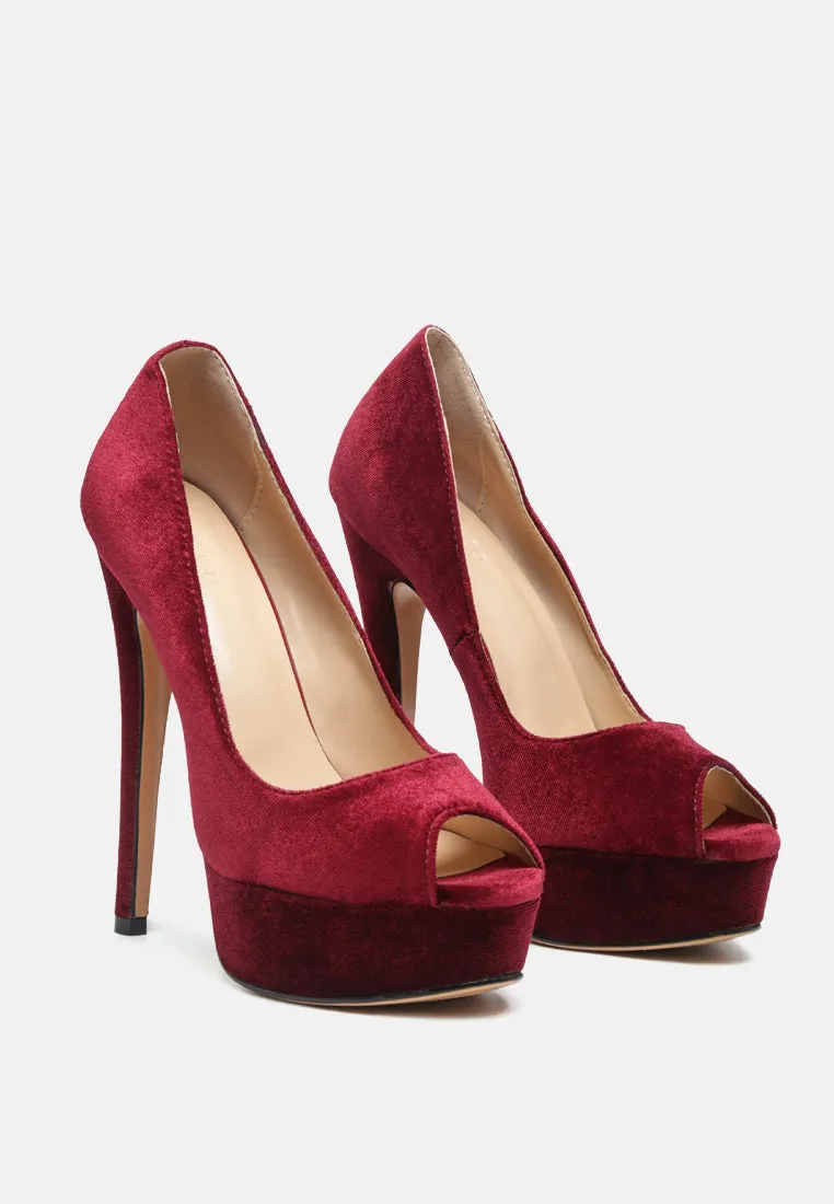 BRIELLE Peep Toe Stiletto Sandals In Burgundy