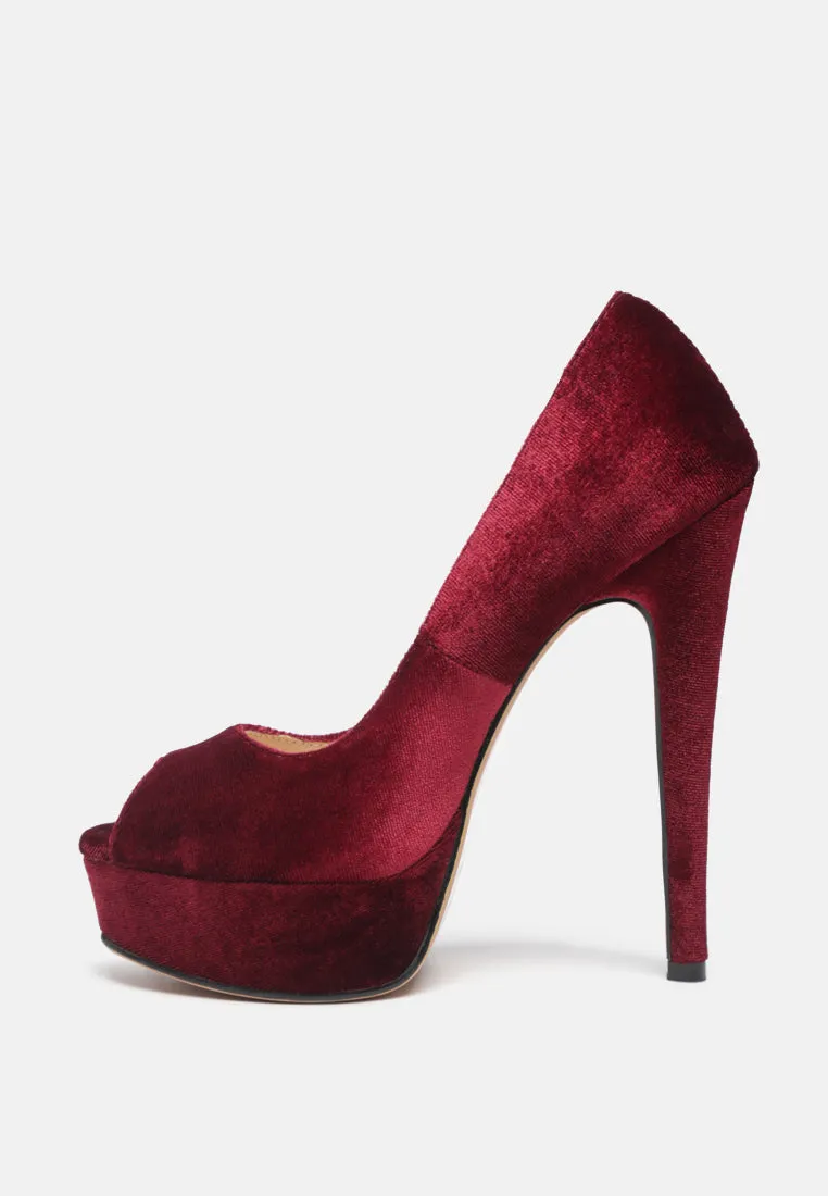 BRIELLE Peep Toe Stiletto Sandals In Burgundy