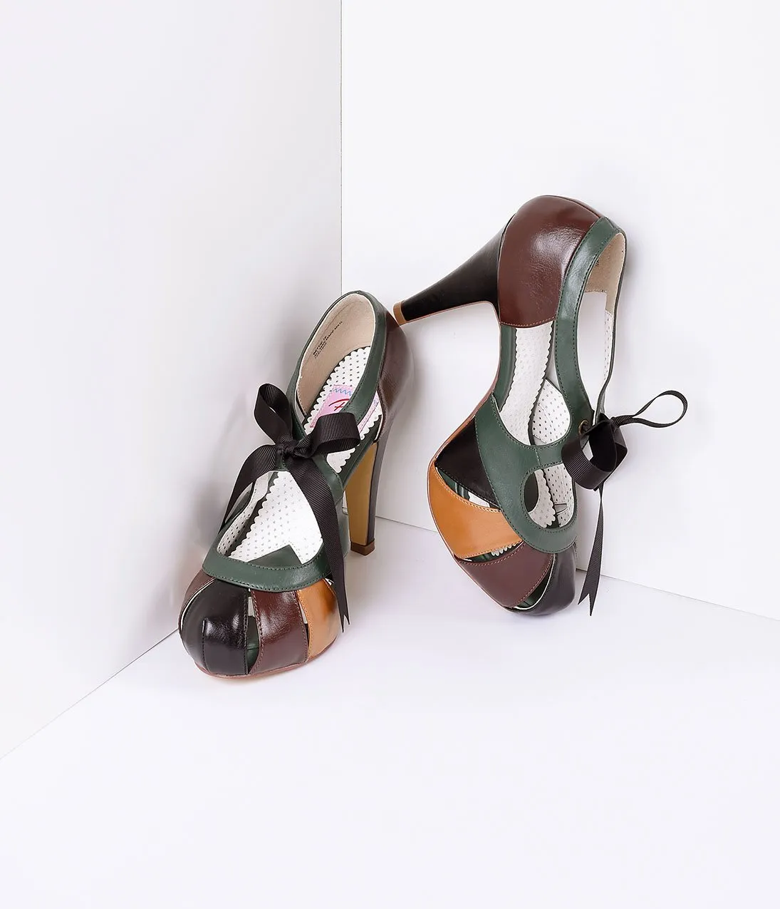 Brown Multicolor Faux Leather Platform Heel