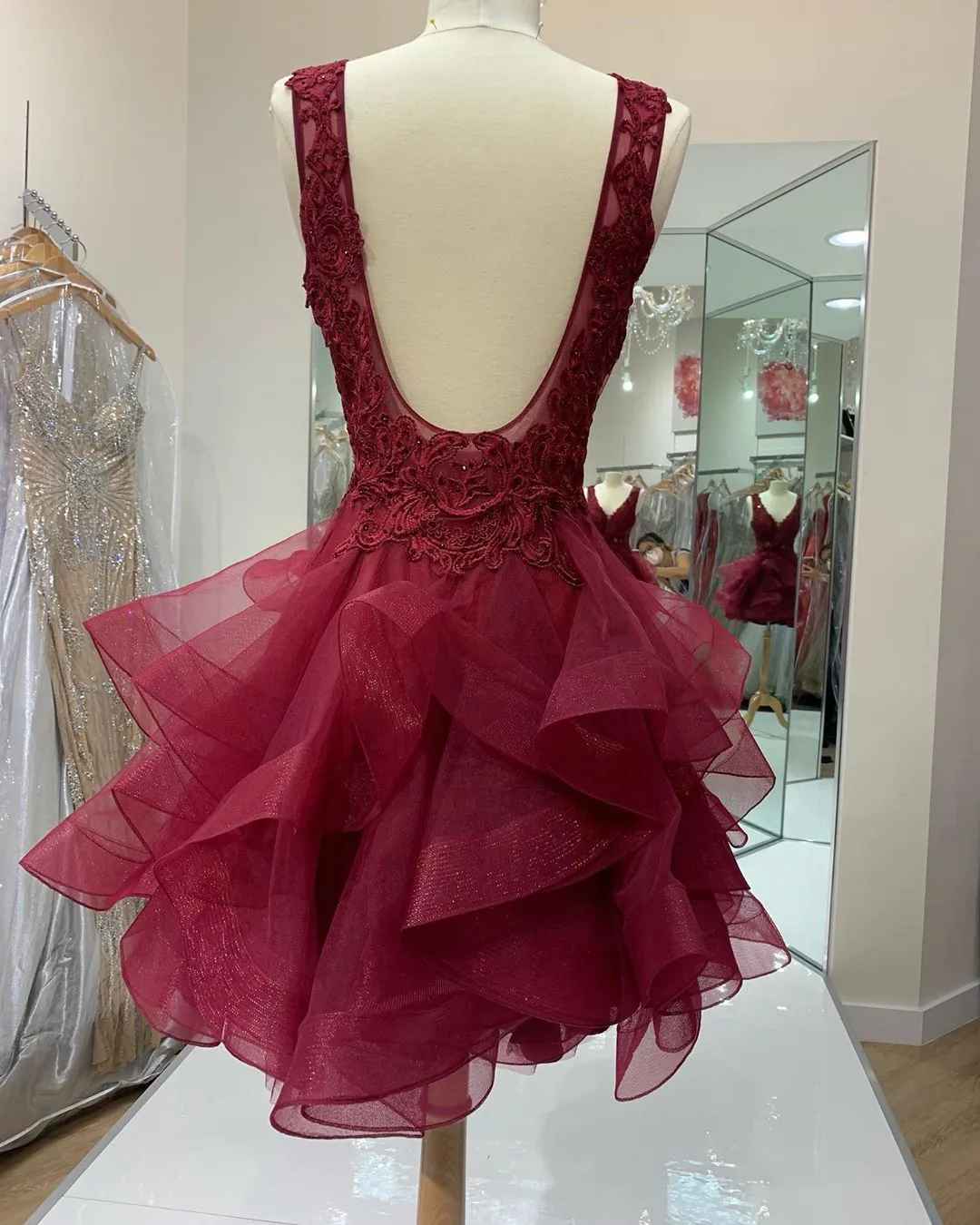 Burgundy Short Homecoming Dress Backless 6189