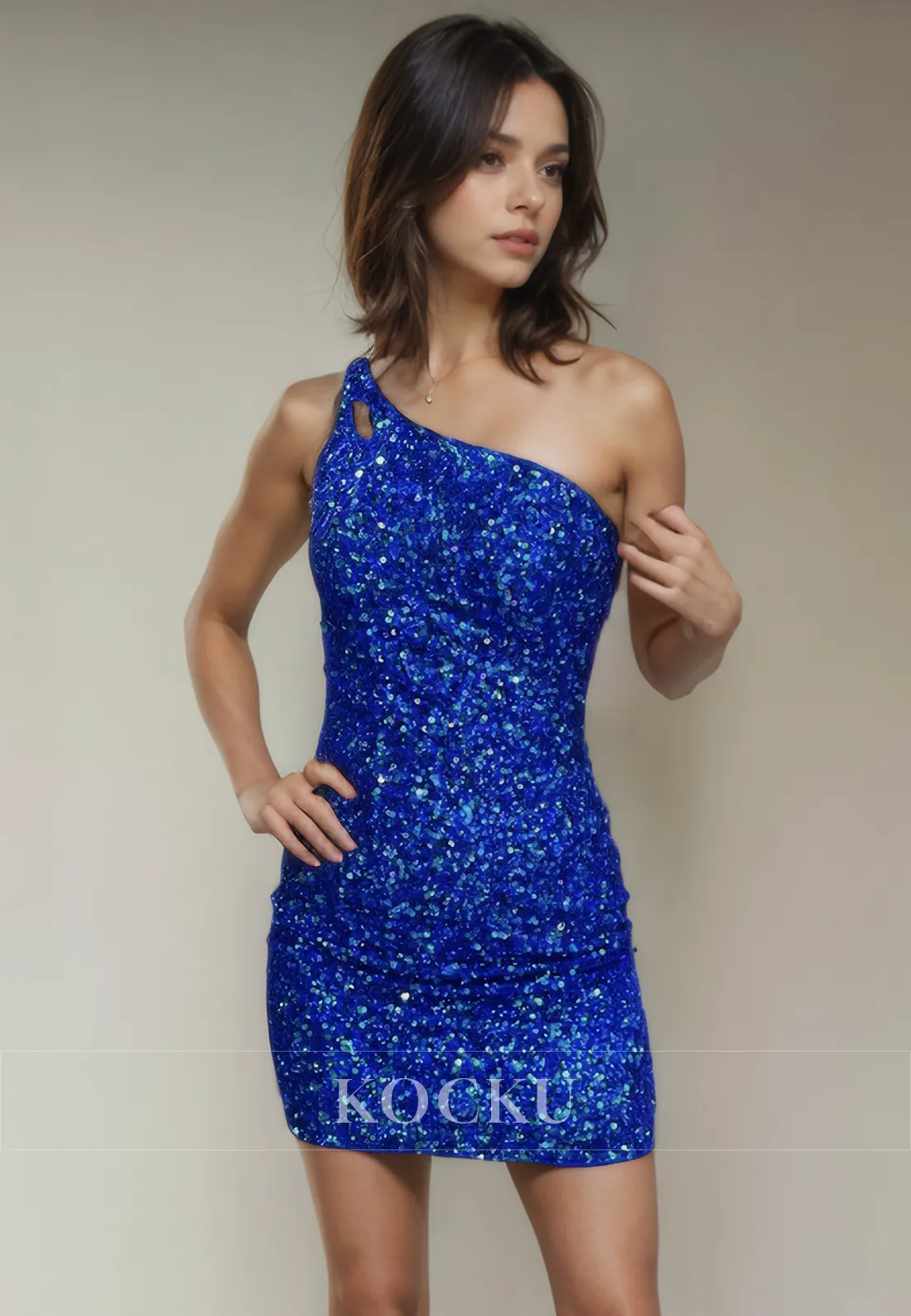 Chic & Modern One Shoulder Sleeveless Sparkly Backless Sequined Party Homecoming Dress