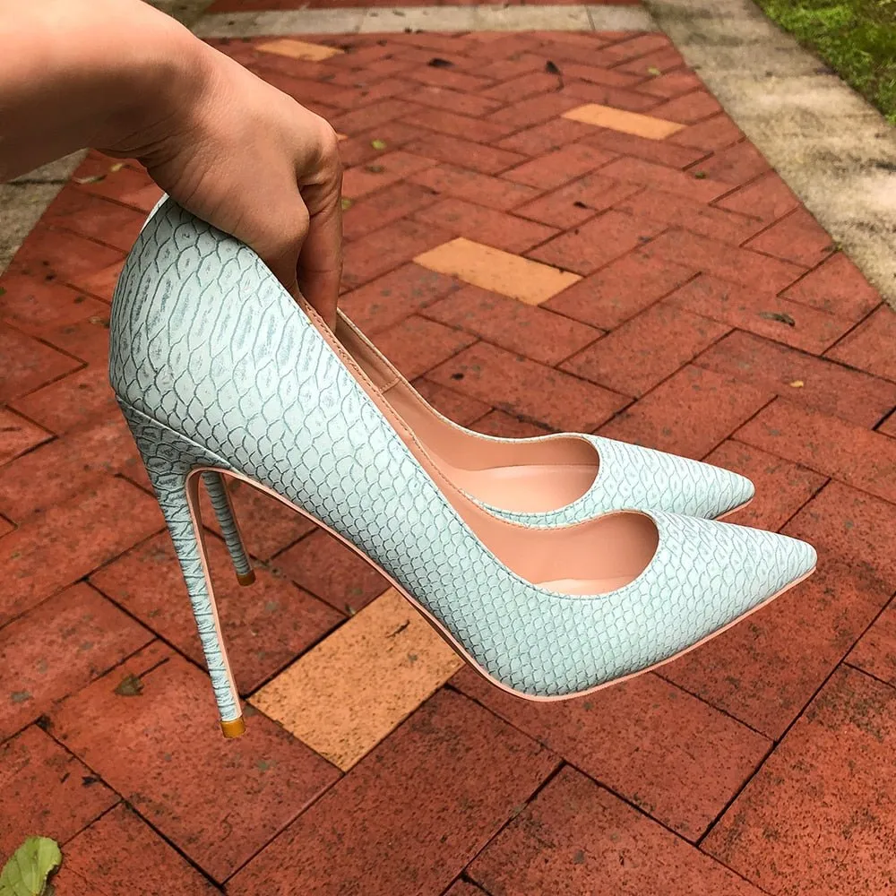 Chic CrocLuxe Pointed Toe Slip-on Stiletto Pumps