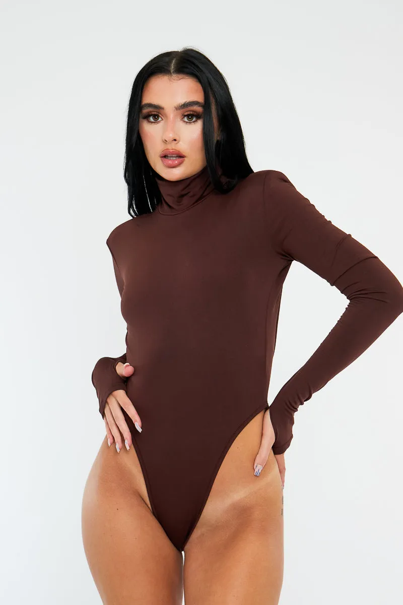 Chocolate Backless High Neck Bodysuit - Tilli