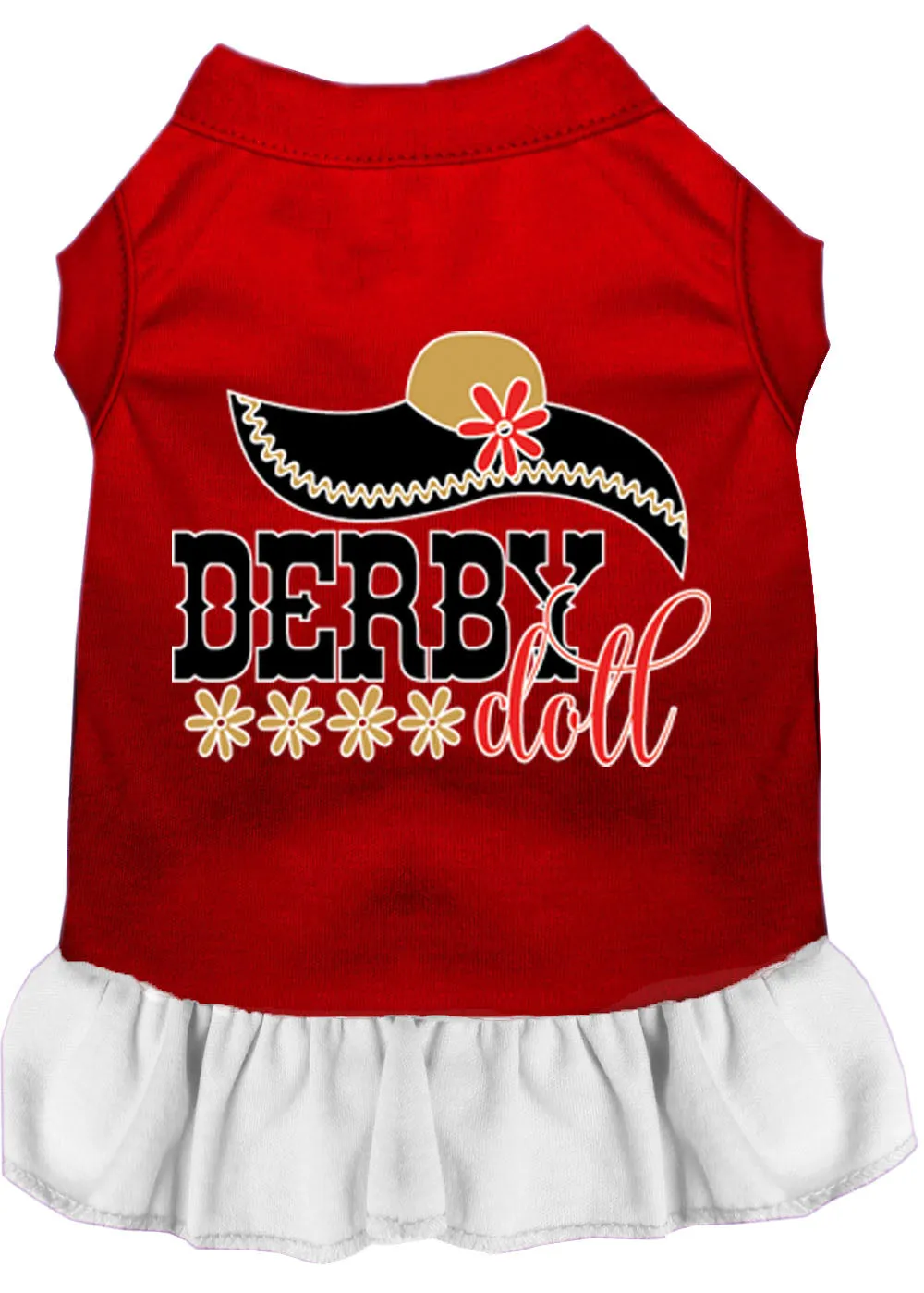 Derby Doll Screen Print Dog Dress Red With White Xs (8)