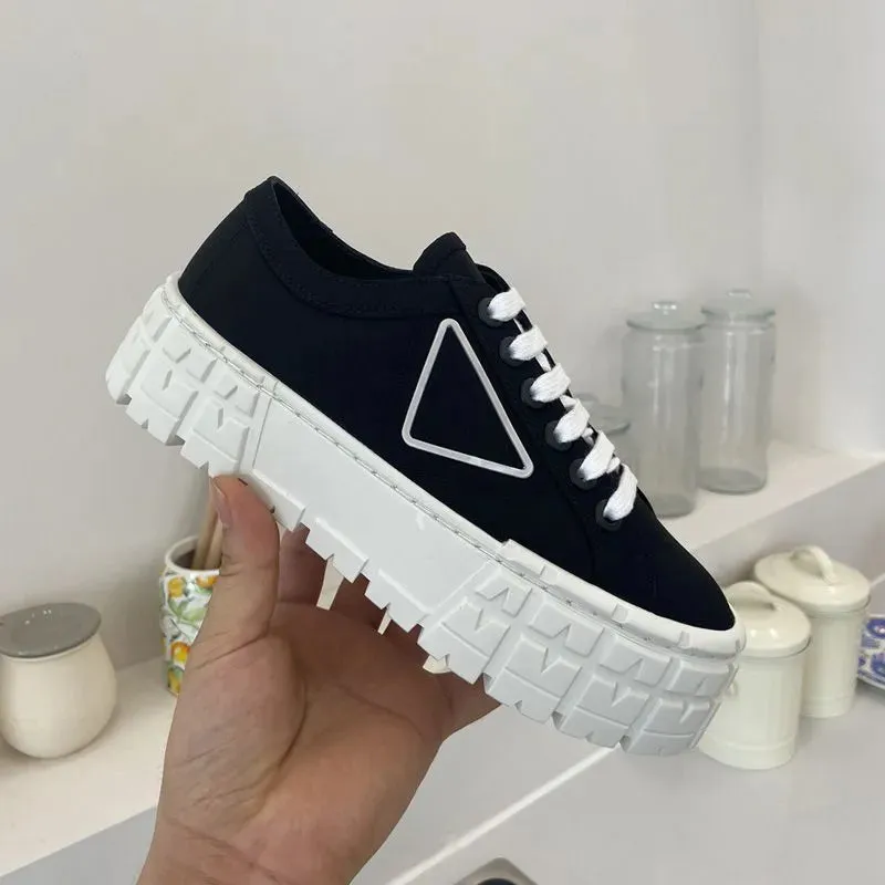 Double Wheel Nylon Gabardine Sneaker shoes Chunky Lightweight Sole Shoes For Women White Blue Desert Beige Platform Canvas p Sneakers Inspired