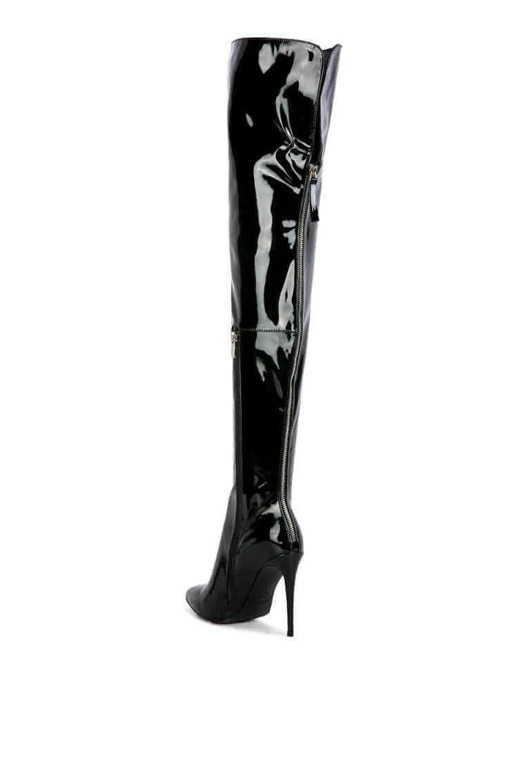 eclectic patent pu long stiletto boots