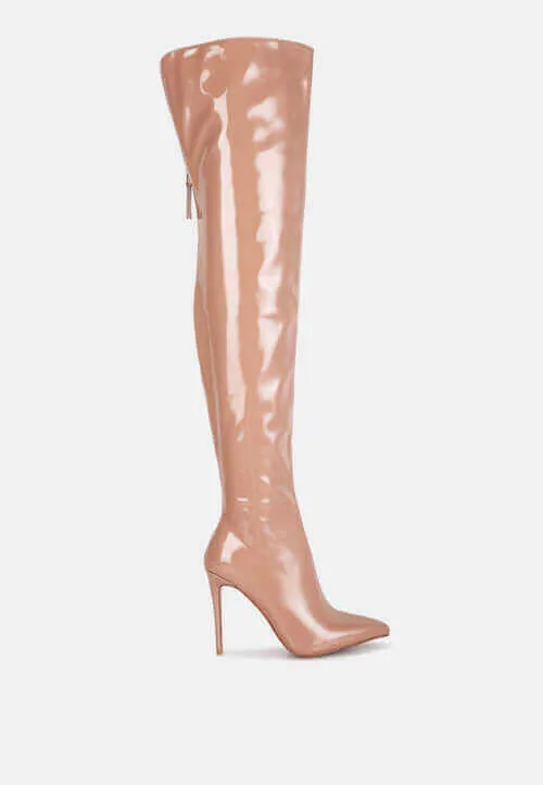 eclectic patent pu long stiletto boots