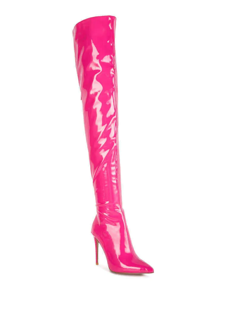 eclectic patent pu long stiletto boots