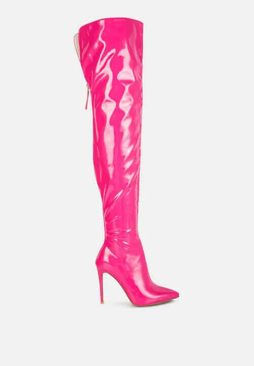 eclectic patent pu long stiletto boots