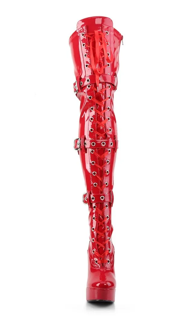 ELECTRA-3028 Red Patent Thigh High Boots