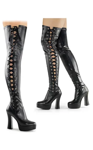 ELECTRA-3050 Black Lace Up Thigh High Boots