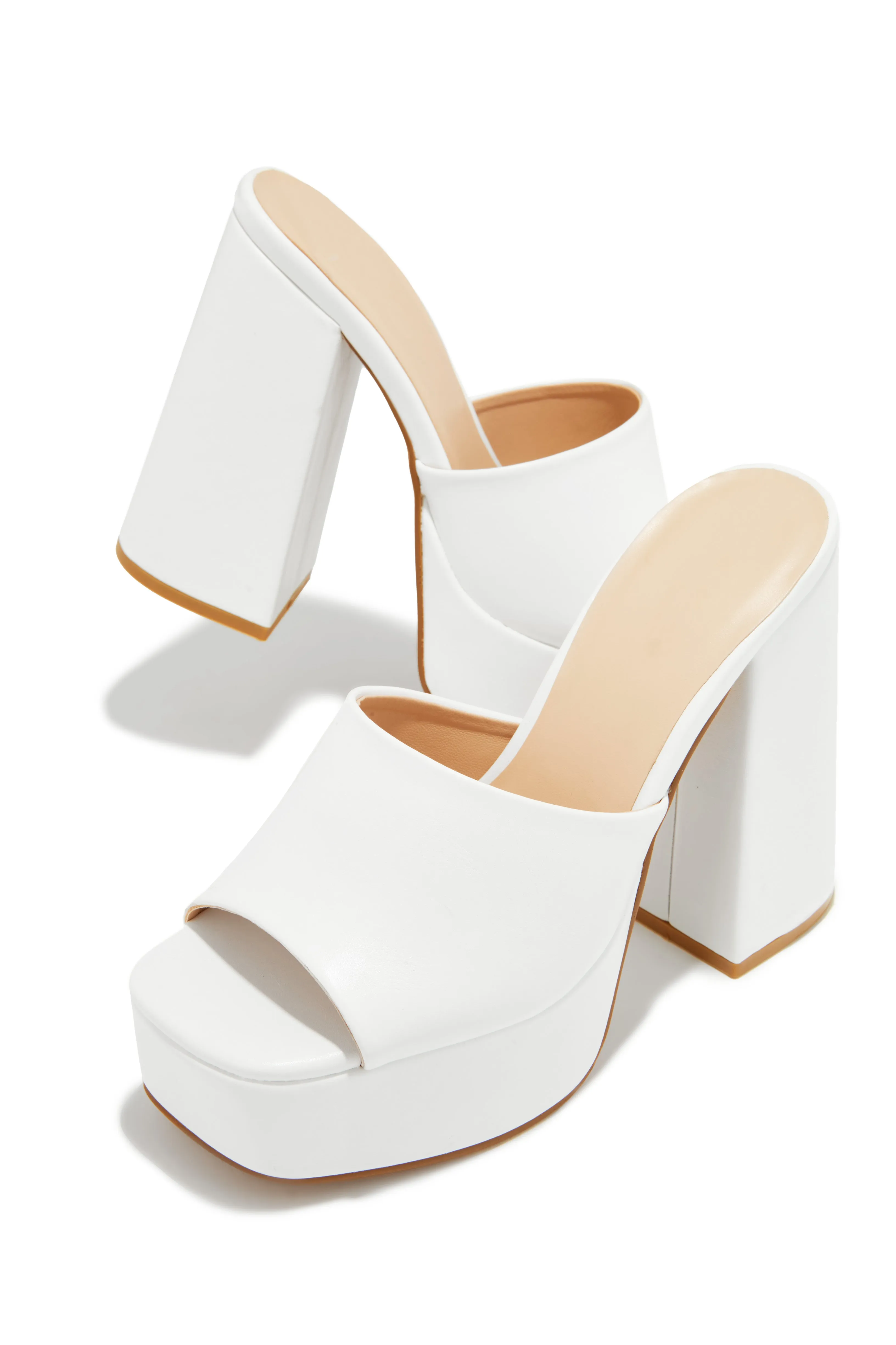 Emily Platform Block Heel Mules - White