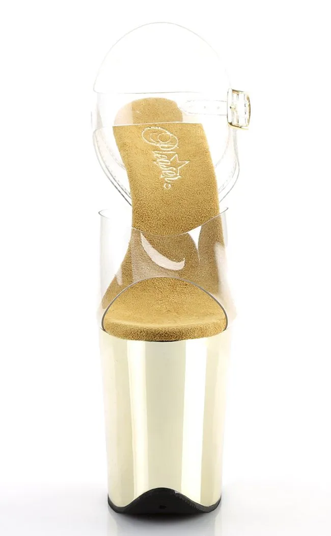 FLAMINGO-808 Clear & Gold Platform Heels