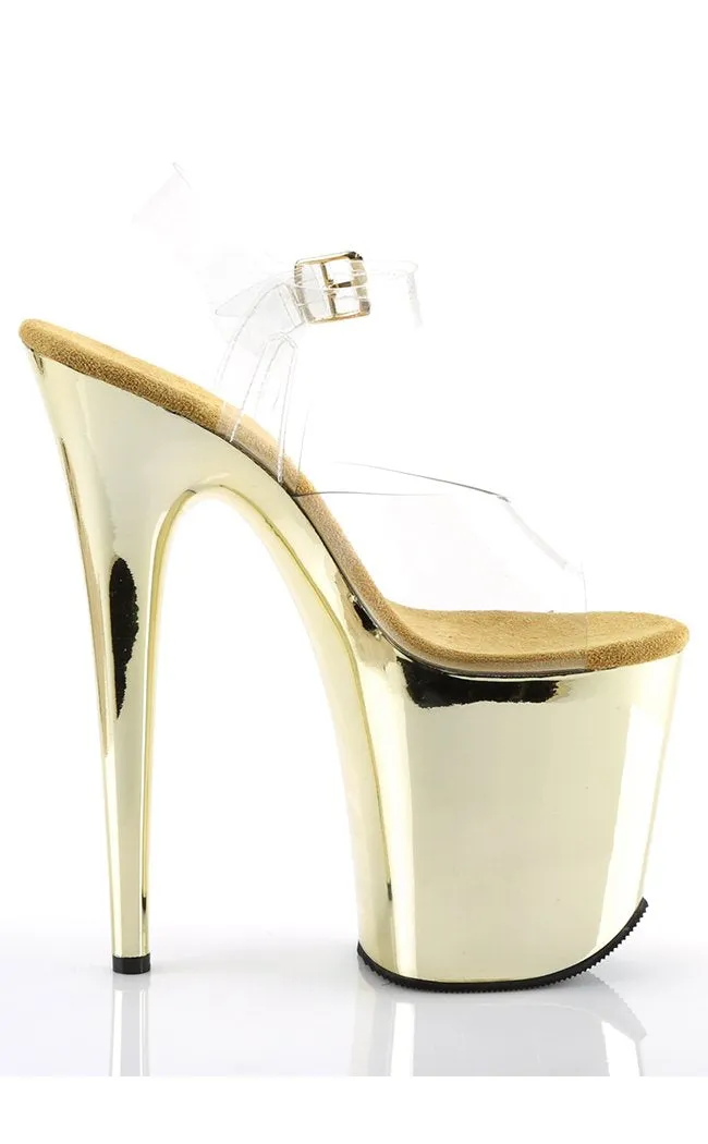 FLAMINGO-808 Clear & Gold Platform Heels