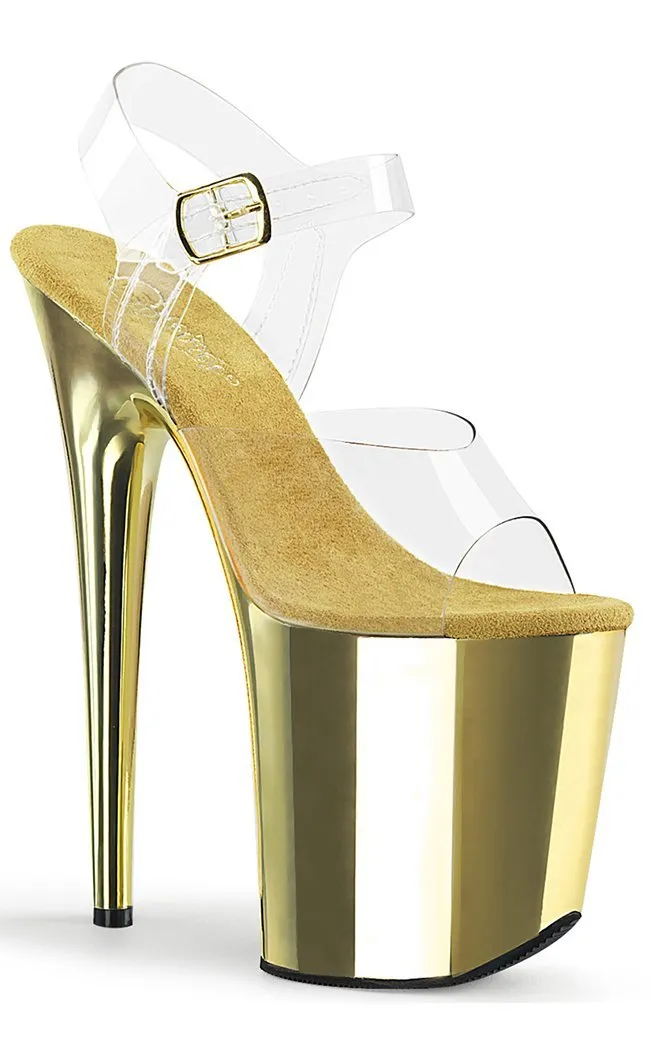 FLAMINGO-808 Clear & Gold Platform Heels