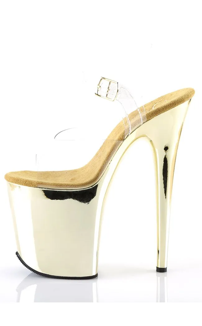 FLAMINGO-808 Clear & Gold Platform Heels