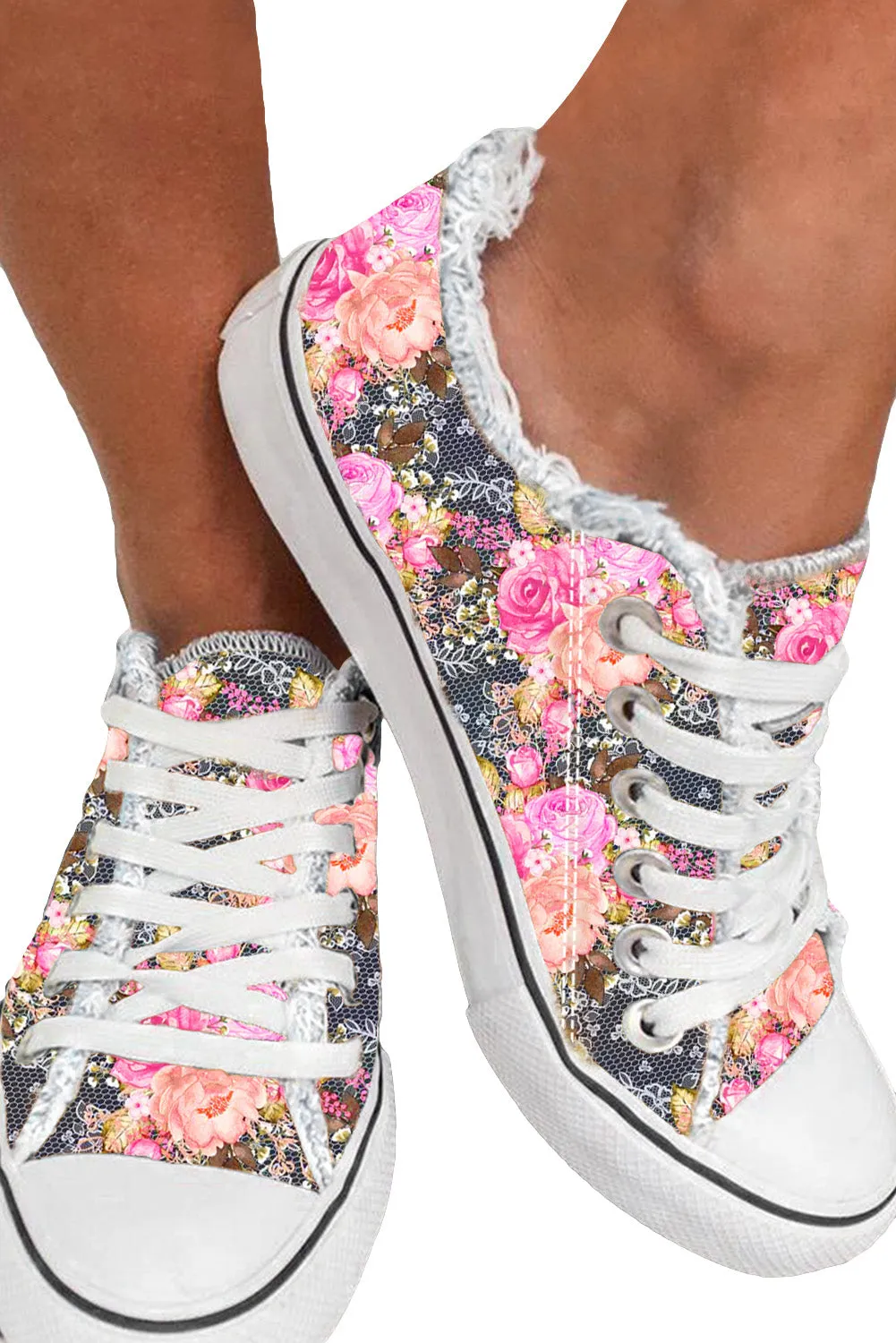 Floral Print Sneakers Tennis Shoes Women Canvas Shoes Low Cut Lace up Walking Shoes