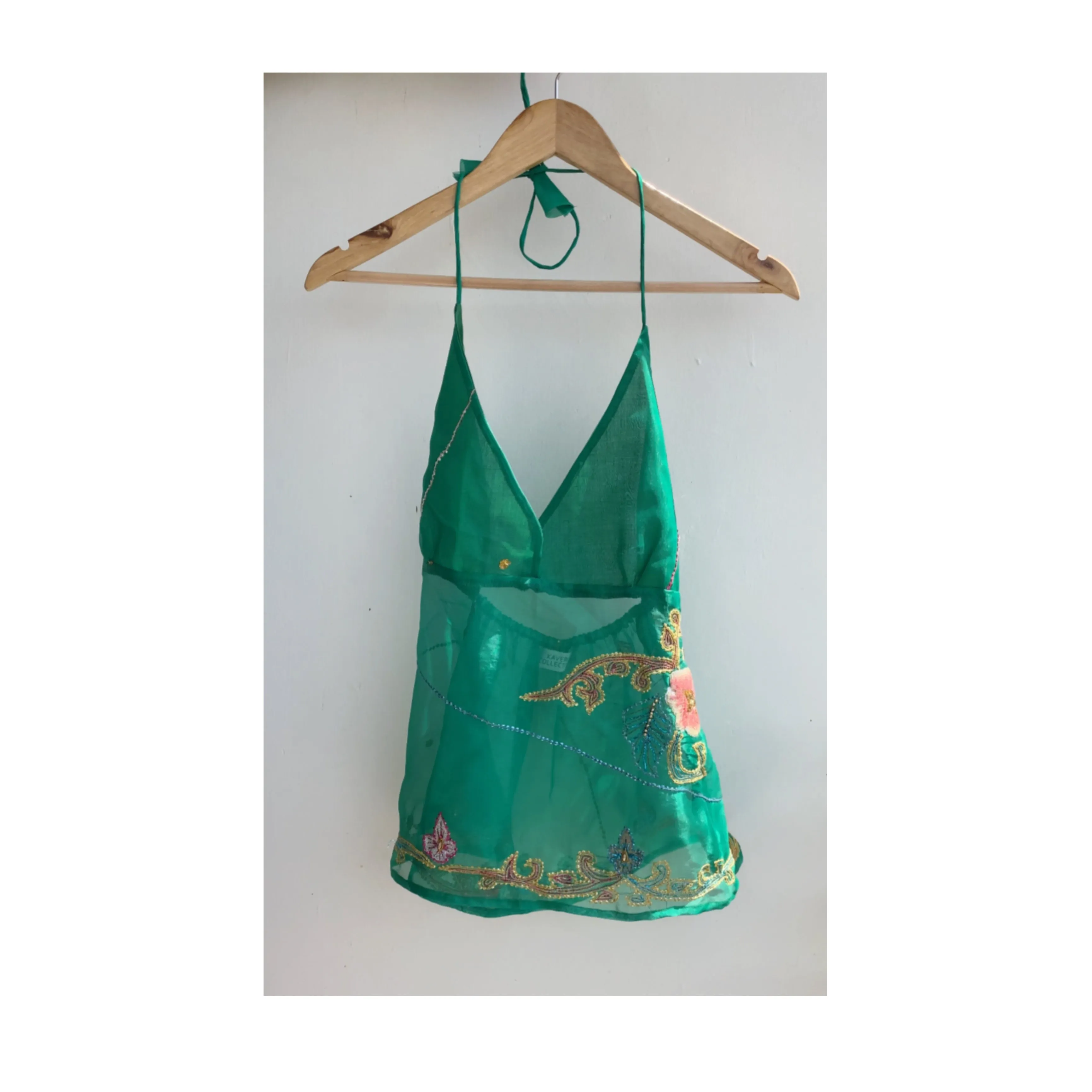 Green sequins handwork halter neck