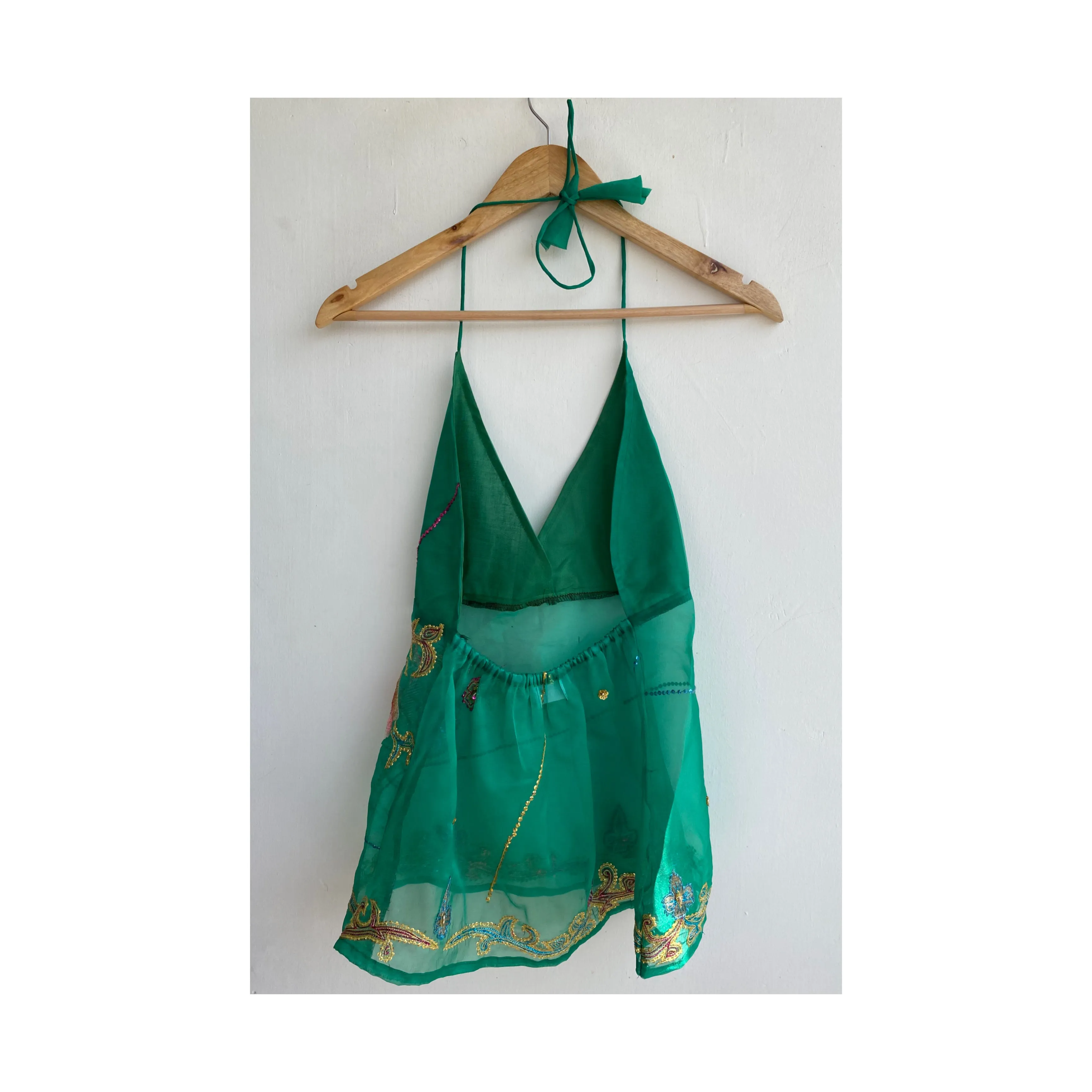 Green sequins handwork halter neck