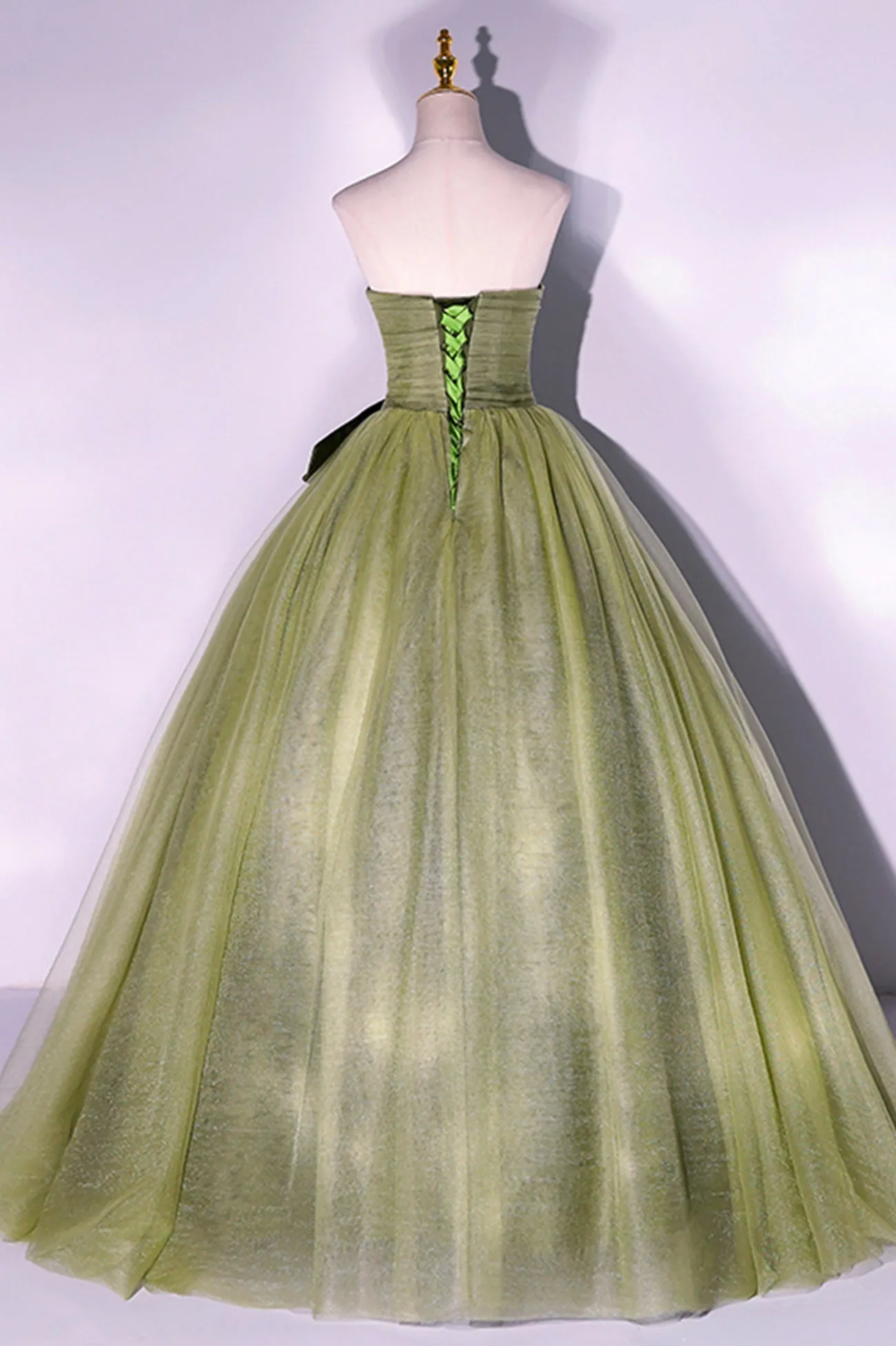 Green Strapless Tulle Long Formal Dress A-Line Evening Party Dress