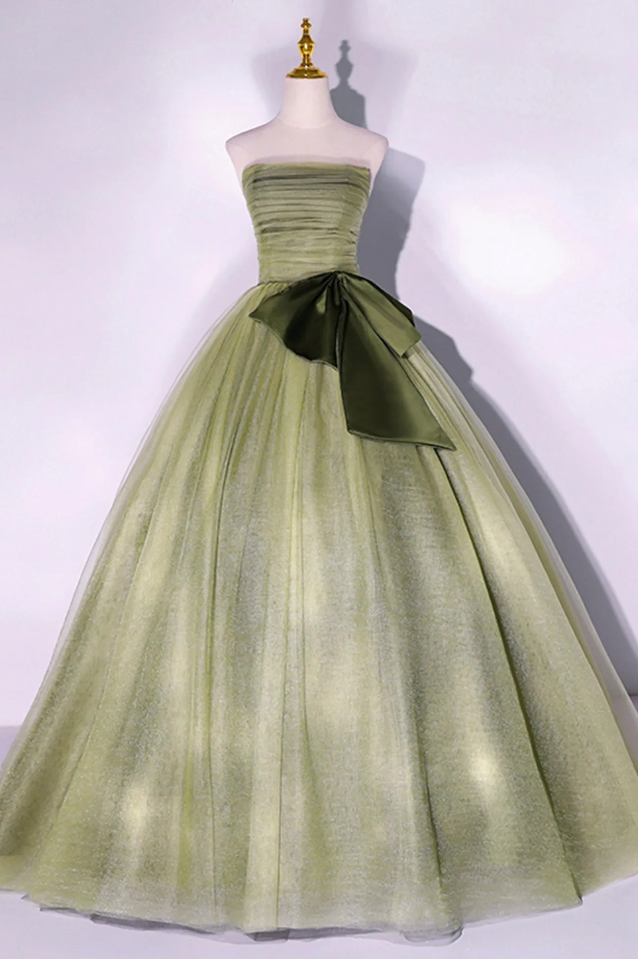 Green Strapless Tulle Long Formal Dress A-Line Evening Party Dress