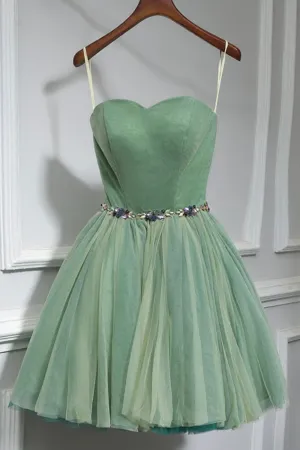 Green Strapless Tulle Short Prom Dress A-Line Evening Party Dress