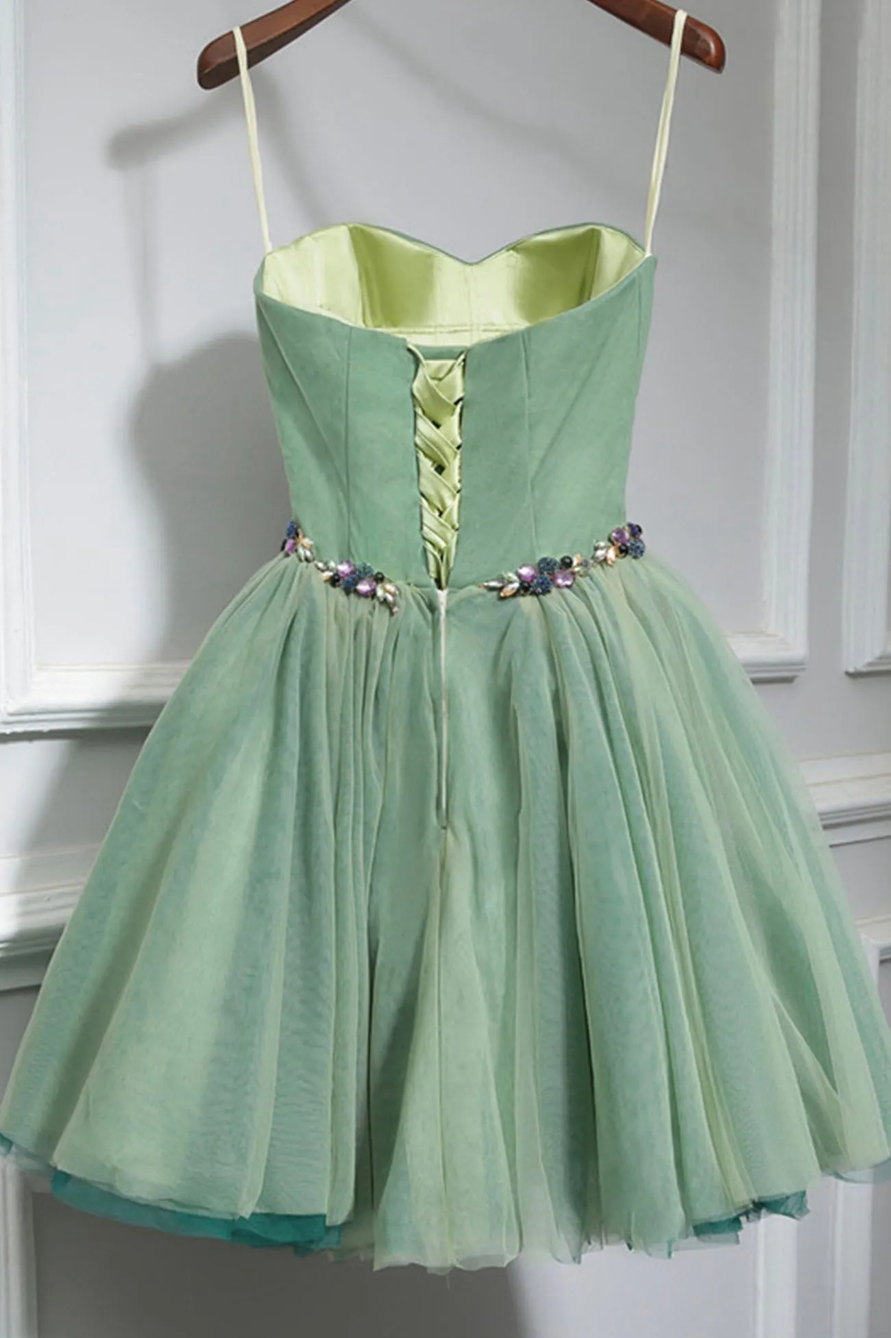 Green Strapless Tulle Short Prom Dress A-Line Evening Party Dress