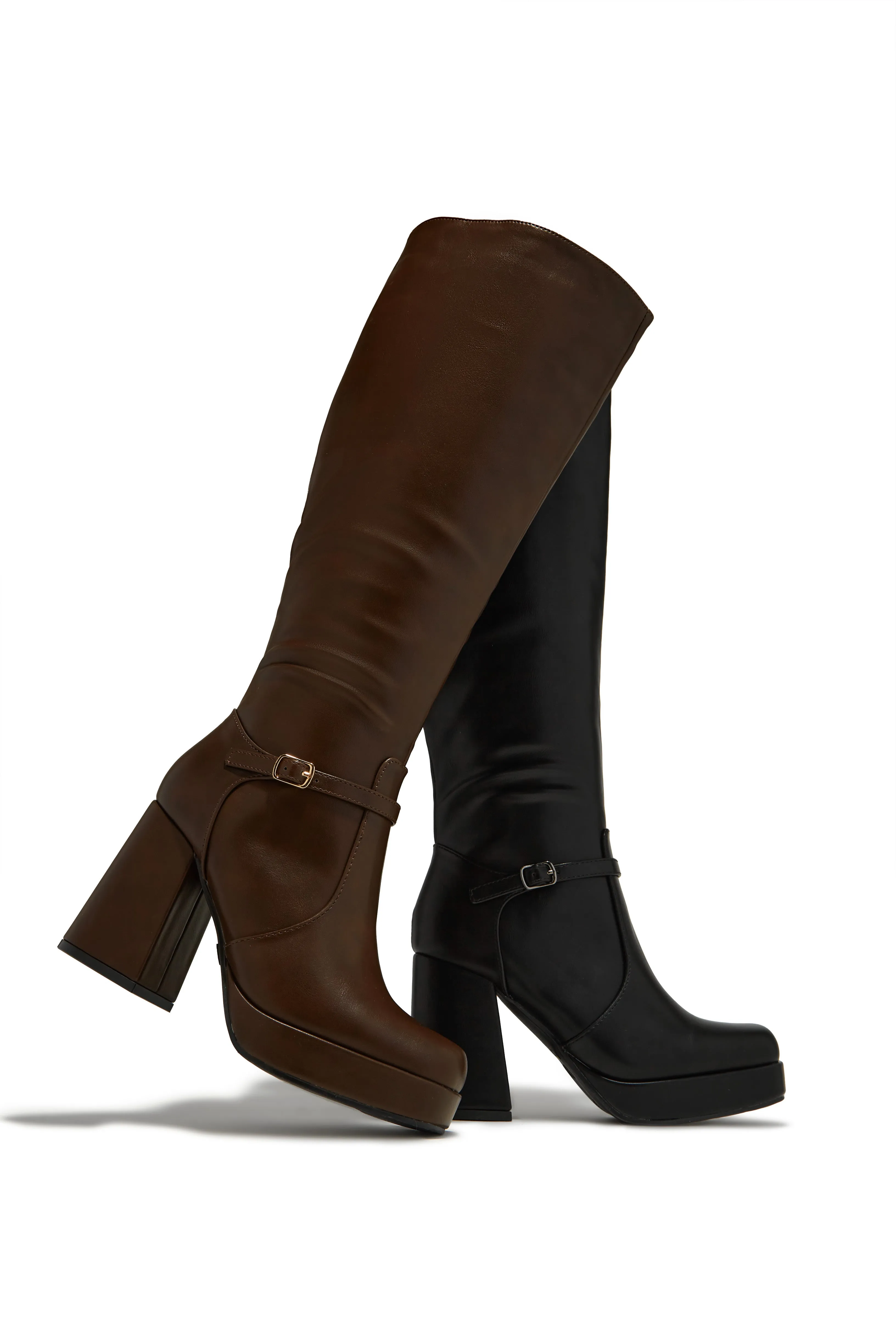 Hazelle Platform Block Heel Boots - Brown