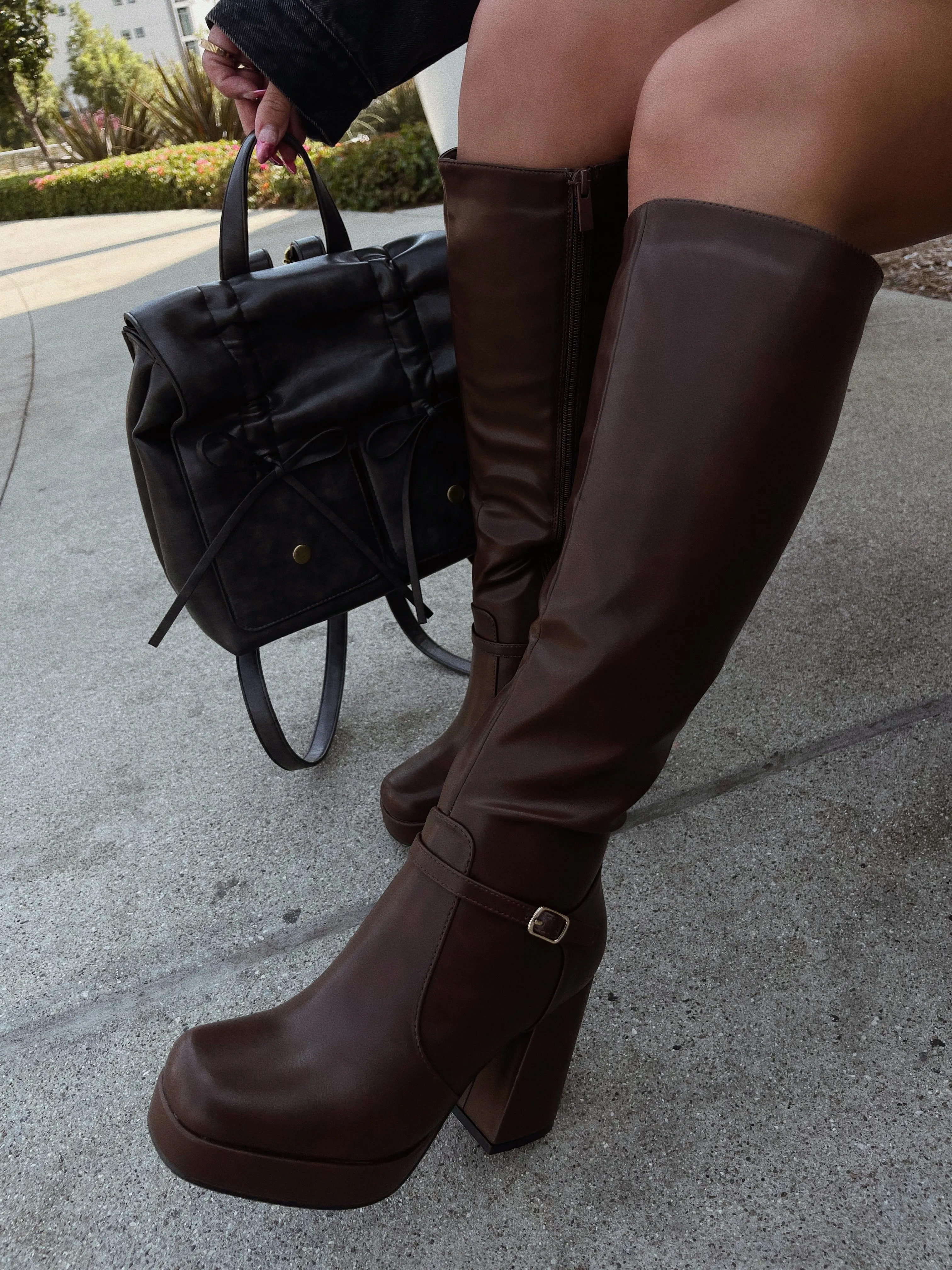 Hazelle Platform Block Heel Boots - Brown