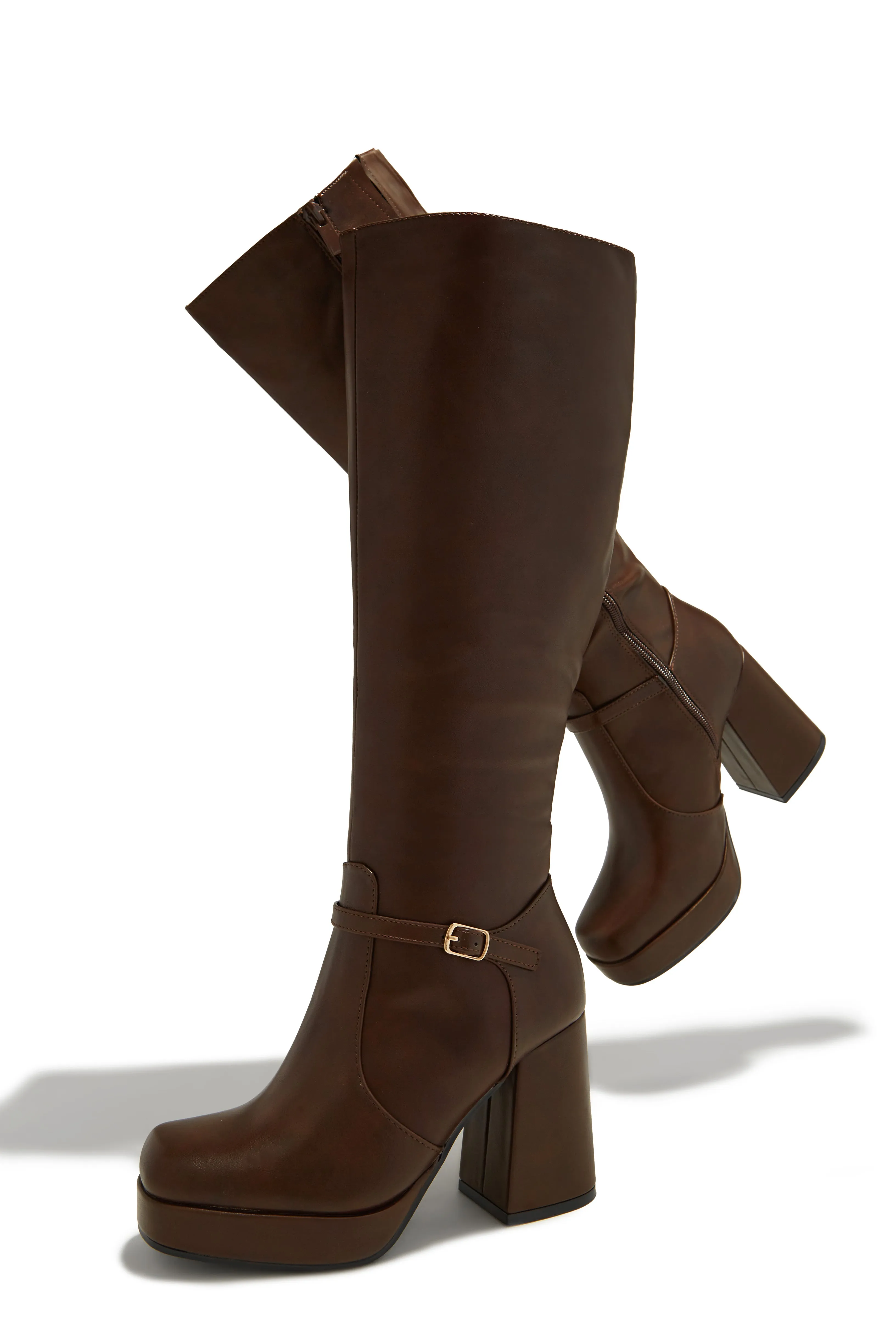 Hazelle Platform Block Heel Boots - Brown