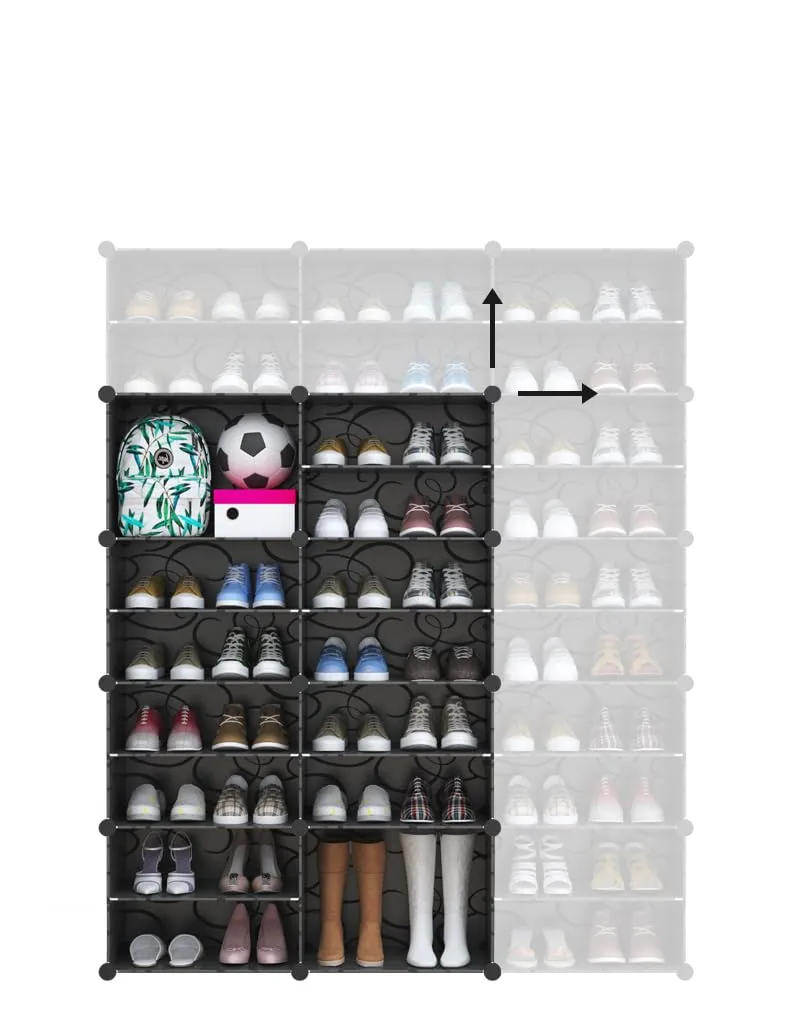 Homestic Shoes Cabinet | 3-Tier Foldable Shoe Rack Organizer for Closet | Plastic Shoe Shelf Collapsible Shoes Storage Box | Easy Assembly Shoe Cabinet with Lids | JL2C3TBK | Black