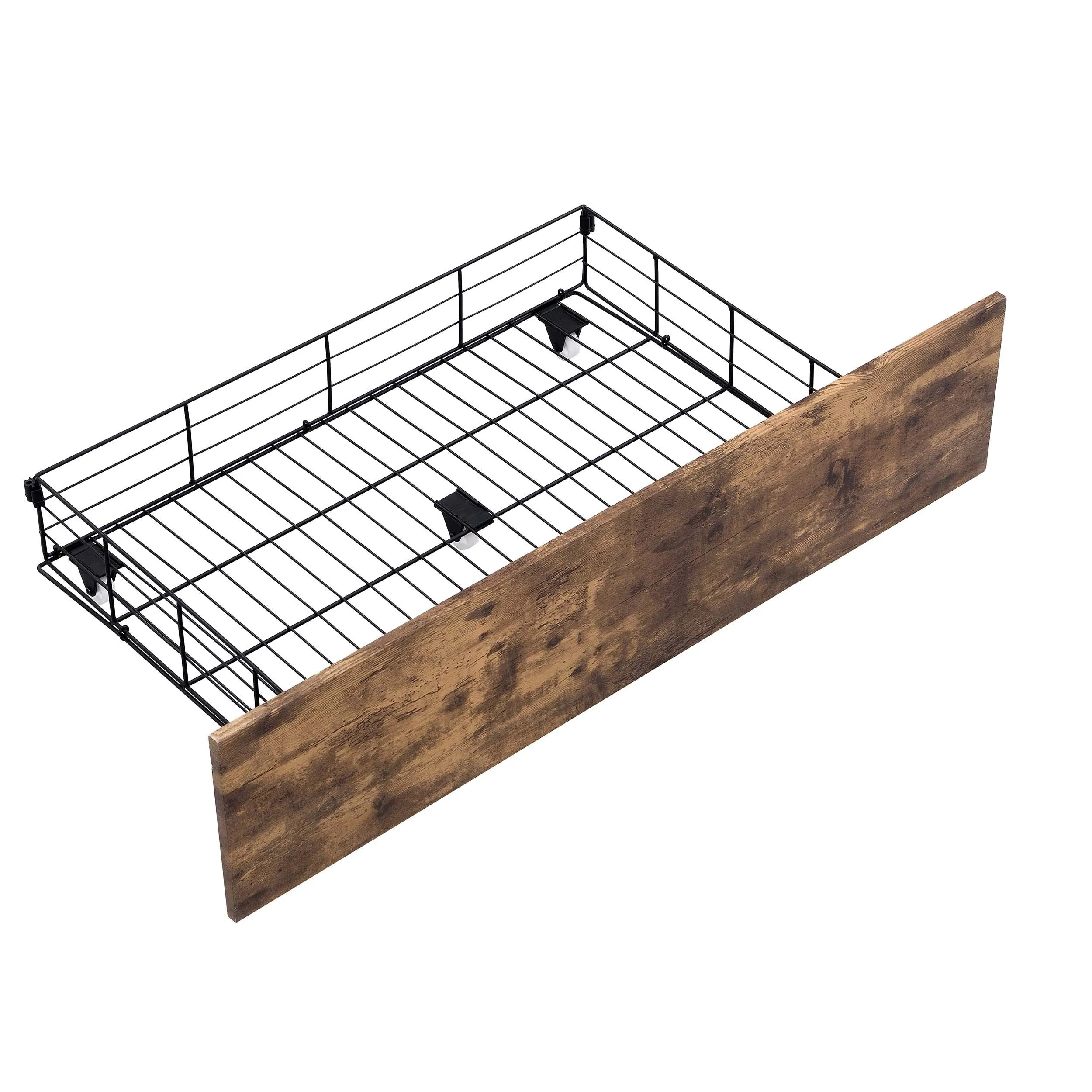 Industrial Wood and Metal Bed Platform with 4 Storage Drawers and Headboard, No Box Spring Needed, Full Size, Brown