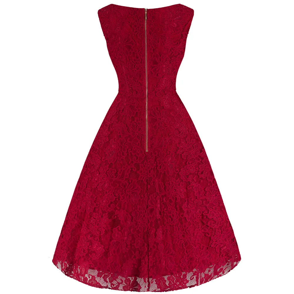 Jolie Moi Vintage Red Embroidered Lace Swing Bridesmaid Dress